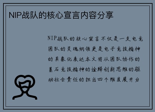 NIP战队的核心宣言内容分享
