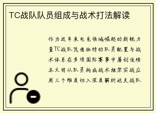 TC战队队员组成与战术打法解读