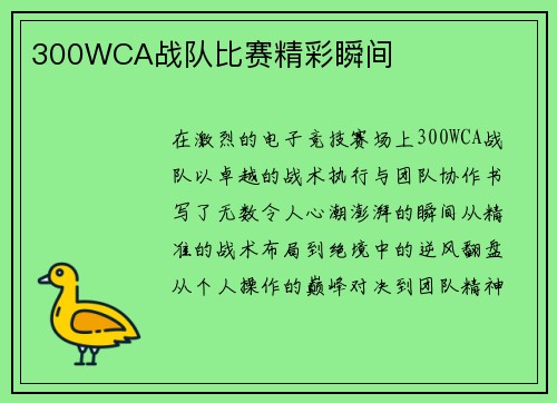 300WCA战队比赛精彩瞬间