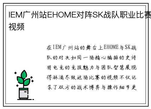 IEM广州站EHOME对阵SK战队职业比赛视频